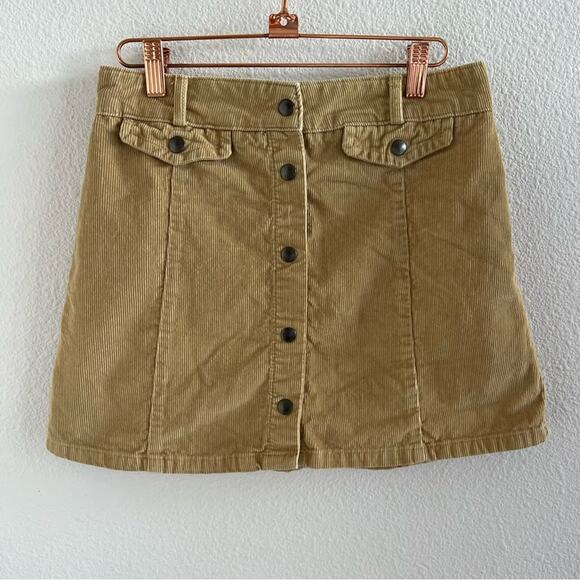 BDG Urban Outfitters Tan Corduroy Mini RIb Skirt Exposed Button Medium - Picture 1 of 5